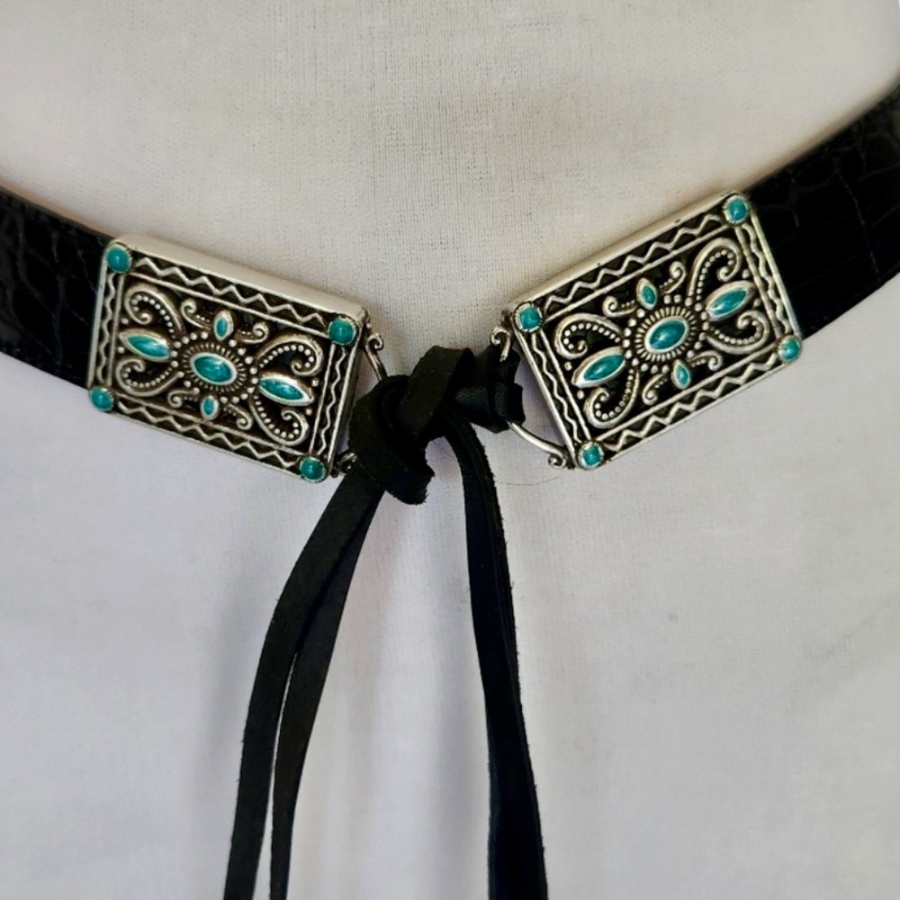 Brighton Beaded Fringed Western black belt with beads 26” adjustable in small